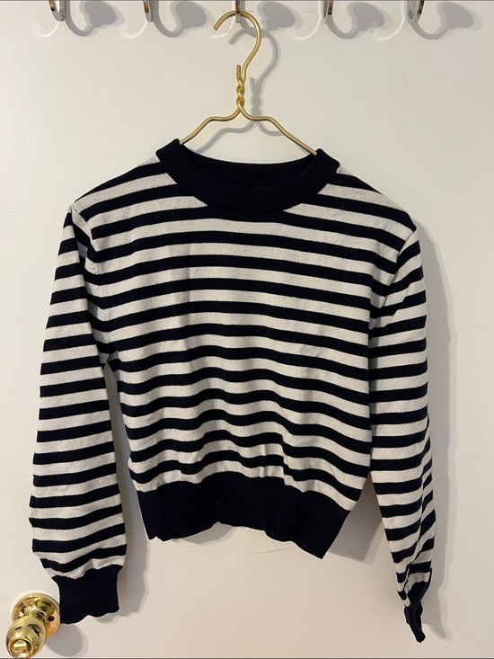 Zara Sweaters - Zara Navy and White Striped Crewneck Sweater